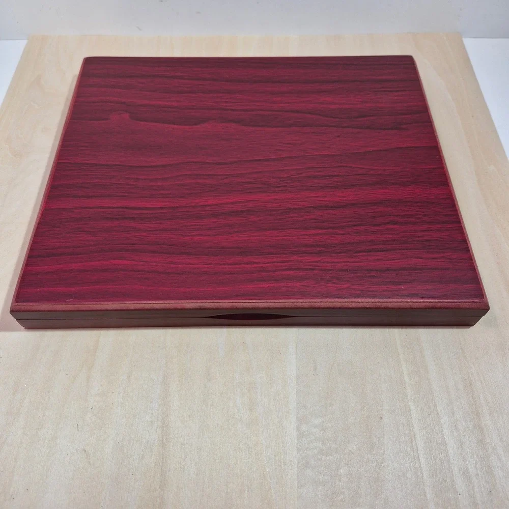 Wooden Display Box Red‎ Wood Grain Compartments Velvet Lined Collectible Storage